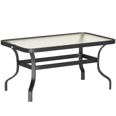 Outsunny Hard Glass Side Table With Wave Design, Rounded Corner Balcony Table, Garden Table, Sofa Table, Tea Table, Garden Furniture For Living Room, Garden Terrace, Balcony, 95x55 Cm Black