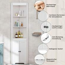 Tall Bathroom Cabinet, Three Open Shelves, Moisture-Proof Wing Doors, Movable Insert Shelves, Simple Design, White - White + MDF - View 7