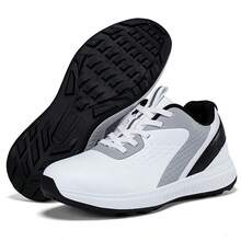 Zapatos de golf para hombres, estilo clásico de negocios profesional de unicolor, cuatro estaciones con cordones antideslizantes para deportes al aire libre, parte superior de cuero y suela de goma con plantilla de EVA. Adecuado para el uso diario de negocios - Blanco - Ver 17