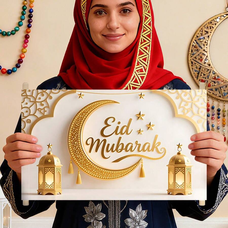 Ramadan Eid Mubarak Moon & Star Hanging Banner, Party Decor & Photo Prop