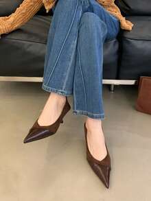 优雅尖头细高跟女鞋，百搭高跟鞋，软底，四季皆宜，猫跟 - 棕色 - 查看 3