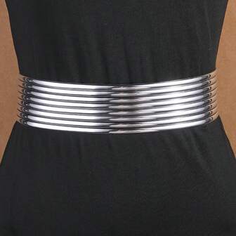 1pc Exaggerated Leather Elastic Chain CCB Wide Waist Belt, European & American, African, French, Korean, Bohemian, Vacation, Party, Wedding, Vintage Fashion