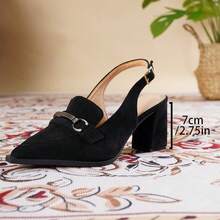 New Vintage Pointed Toe Rivet Decor Chunky Heel Sandals, Strap Versatile Slip-On Flats For Office Wear - Black - View 4