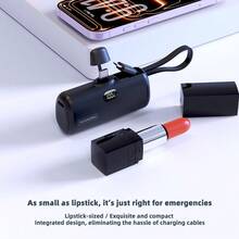 Mini 5000mAh Power Bank, 15W Fast-Charging Phone Charger, Built-In Charging Plug And Output Cable, LCD Smart Display, Type-C Plug Compatible With IPhone 17/16/15/Android - 黑色-for Type-C插頭+for iPhone14線 - 查看 7