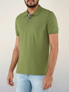 Ogochi Men's Basic Plain Polo Shirt With Logo, No Pocket, Original - Sphagnum Hijau - View 8