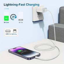 1/3pcs 3.3ft USB Charging Cable, USB To Lightning Interface, 2.4A Fast Charging, Long Charging Cable, Compatible With IPhone 12/11/11Pro/11Max/X/XS/XR/XS Max/8/7/6, USB Charging Cable Suitable For IPhone 11/12/13/14/6/6/6S/7/8 Plus/X/XR/Pro/Max, Also Can Be Used For PC, Headphones Charging And Data Transfer, Apple Phone Fast Charging Cable - White - View 7