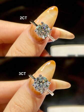 1 st Simplicity Fashionabla fyra-klo 2CT-3CT Moissanit diamantvigselring S925 sterlingsilverring, lämplig för förlovning, flickvän, årsdagspresenter, brudsmycken