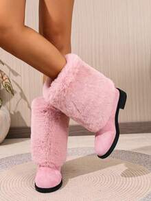 Cizme de zăpadă pentru femei, toamna/iarna 2025, până la jumătatea gambei, cizme scurte cu talpă groasă și căptușeală termică artificială, papuci de interior în stil western cu căptușeală pufoasă