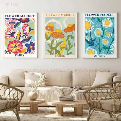 1/3pcs Botanical Wall Art Posters With The Theme Of "Flora Market" - Featuring The Unique Flower Culture From Different Regions. The Posters Have Bright Colors And Are Suitable For Bedroom, Living Room, Study Room And Corridor Wall Decoration(No Frame)