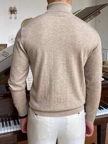 GRDR Men's Long Sleeve Turtleneck Knit Sweater, Versatile For Daily Wear - Apricot - View 2