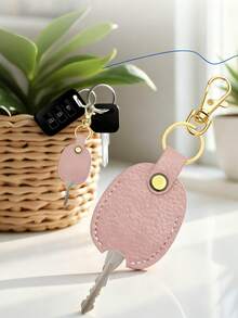 Luxury Faux Leather Keychain Case, Elliptical Shape With Textured Grain And Painted Edge Details, Suitable For Weddings, Bridal Showers, Birthdays, Bars/Nightclubs, Outdoor Gatherings, Christmas, Halloween, Easter, Thanksgiving, Valentine's Day And More - Multicolor - View 3