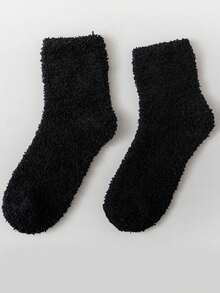 4 Pairs Women's Thick Fluffy Minimalist Fuzzy Mid-Calf Socks, Cute For Daily Wear, Suitable For Autumn/Winter And Back To School Season - Multicolor - View 6