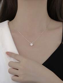 1 pièce Collier en acier inoxydable pour femmes de mode coréenne, sexy, avec cristal de zirconium carré creux à l'intérieur, chaîne claviculaire - Doré - Voir 3