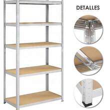 Estante Metalico Anaquel OrganizadorHogar 5 Niveles, Estantería de Almacenamiento, estantes de cocina, ideal para despensa y organizador perfecto para soluciones de almacenamiento y estanterías de garaje - Plateado - Ver 6