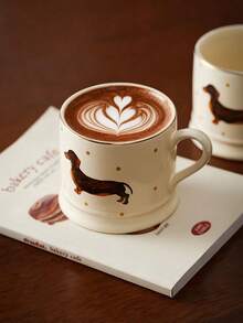 1pc Cute Dog Ceramic Coffee Mug, Minimalist Animal Pattern Ceramic Cup, Breakfast Cup, Juice Cup, Milk Cup, Water Cup, Afternoon Tea Cup, Gift Mug