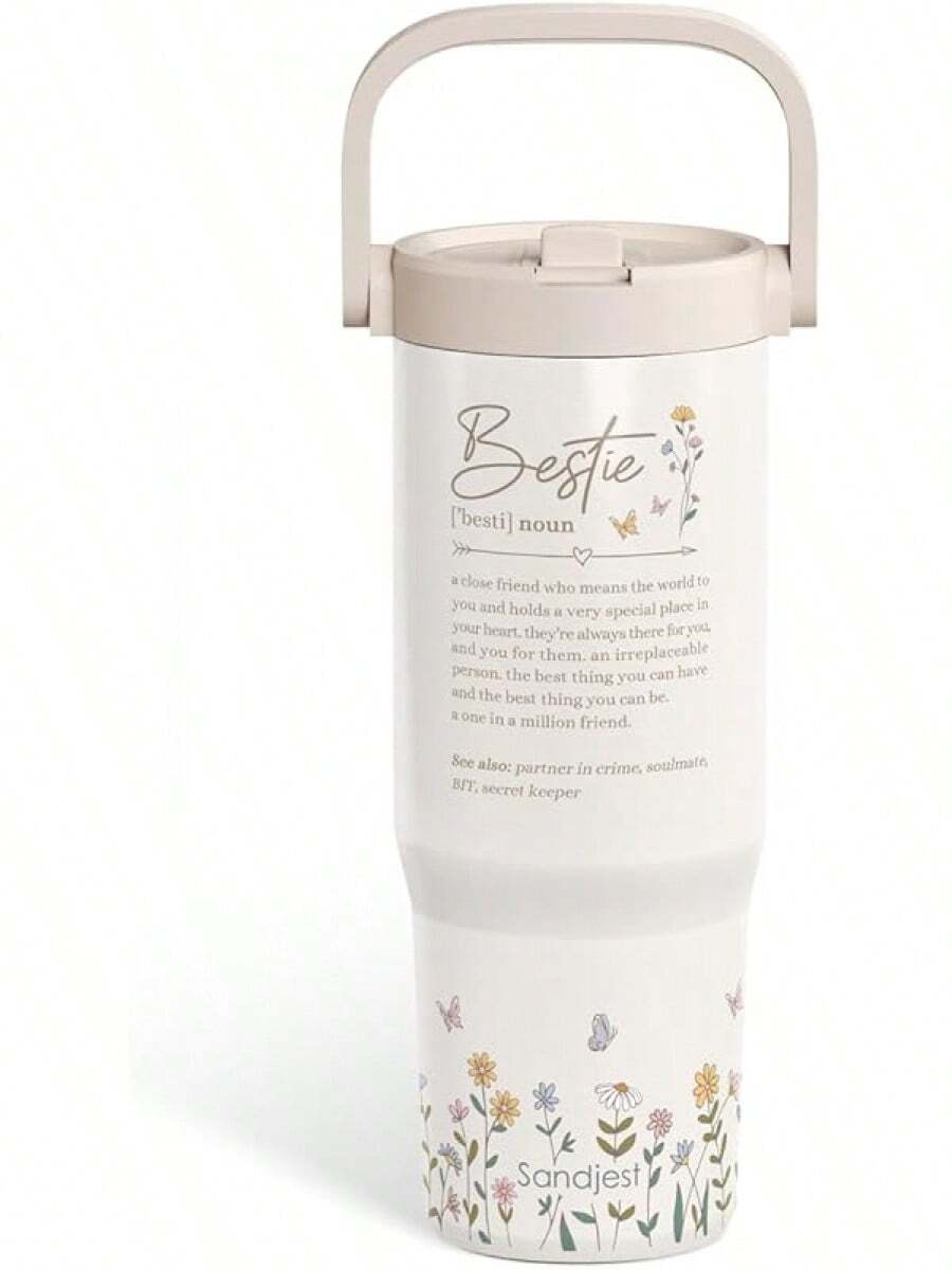 Pink Bow Stainless Steel Straw Lid Tumbler 30oz With Carry Handle For Women Girls, Insulated Travel Coffee Cup, Gift For Sports Outdoor Workout Christmas Birthday - 最好的朋友 - 查看 1