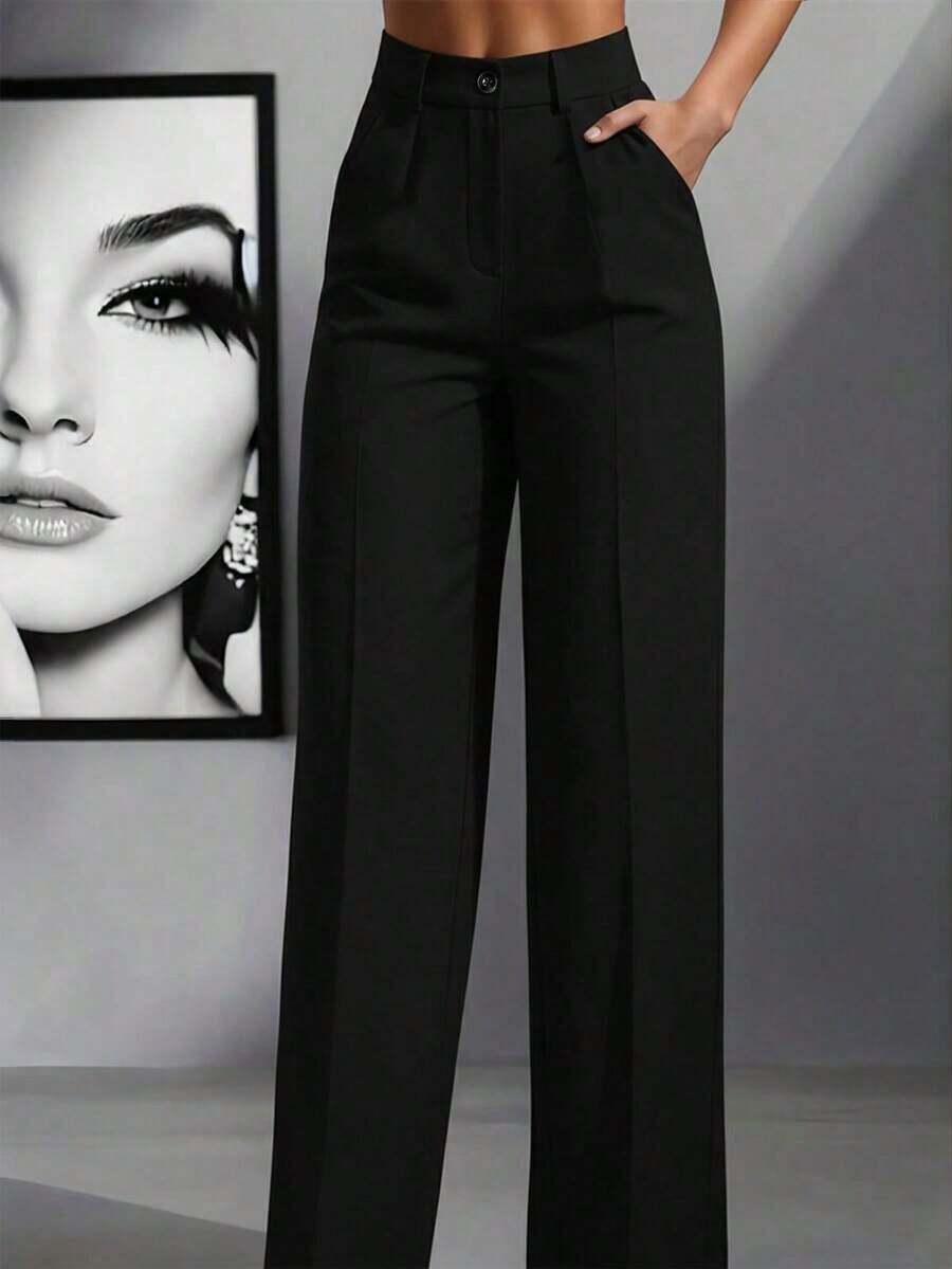 Women's High Waist Pleated Loose Fit Trousers, Suitable For Work And Casual Wear, Spring/Summer - 玫紅色 - 查看 1