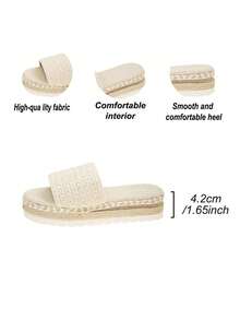 新款坡跟厚底女式时尚凉鞋，舒适休闲鞋 - 米色 - 查看 9