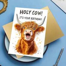 高地牛主题成人生日贺卡 - “我的天哪！”送给动物爱好者的趣味祝福（附信封） - 彩色 - 查看 2