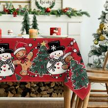 Christmas Tablecloth 60*84 Inch Rectangular Gingerbread Man Tree Snowman Red Washable Table Cover For Party Picnic Dinner Decor - Red - View 3