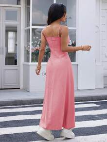REF:AS1826 - Long Dress With Thin Straps And Front Slit: Elegance And Sensuality In The Same Look - 粉色 - 查看 2