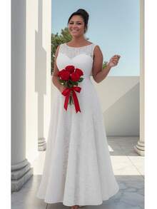 Vestido Casamento Noiva Festa 84 Plus Size Renda Civil branco Longo - Branco - Visão 2