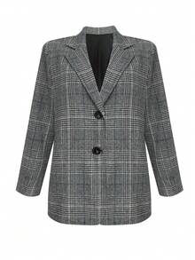 Neue Damen Blazer Jacke in Große Größen mit Karomuster, Business Pendler Stil, Einreiher, Herbst/Winter - Grau - Übersicht 5