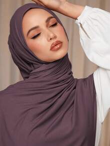 1pc Solid Color Elegant & Soft Scarf, Women Modal Hijab,Comfortable Multifunctional Headscarf, Suitable Daily Wear Dress - 紫色 - 查看 5
