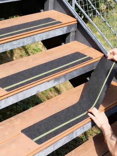 10pcs Glow-In-The-Dark Anti-Slip Stair Treads 3.9"X24" - Self-Adhesive Non-Slip Tape With Green Edges, Durable Indoor/Outdoor Safety Grip For Stairs, Skateboarding, Winter Rain Snow
