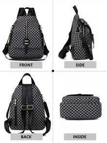 Mochila clásica en blanco y negro | Los destellos de la cadena dorada resaltan el desbloqueo de la elegante estética del transporte urbano multifuncional. El Body de la bolsa negra pura está cubierto con una delicada textura oscura. - Multicolor - Ver 4