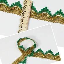 Length15 Yards,Width4cm/1.97Inch, Gold Green Sequin Lace Trim Ribbon Decorated Gimp Trim Wedding Bridal, Performance Costumes Or Jewelry, Crafts And Sewing (Gold & Green) - Kim sa bạc - Xem 2
