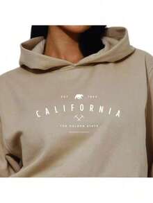 Flannel Fleece Jacket With California Golden State Print And Phrases - Autumn/Winter - Beige - View 2