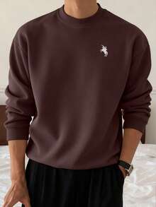 Men's Casual Everyday Commute Minimalist Horseback Riding Print Fitted Crew Neck Sweatshirt, Spring/Autumn