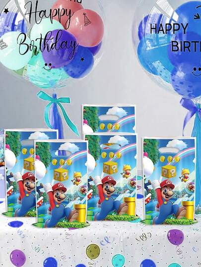 Super Mario Mario Gift Bags, Children's Birthday Party Gift Packaging Bags, Pearlescent Film PE Gift Bags, Multiple Themes Birthday Party Decoration Gift Bags