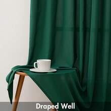 White Privacy Sheer Curtains 84 Inch, Light Filtering 2 Panels Set - Dark Green - View 6