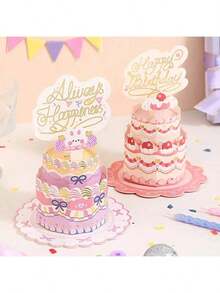 1 Piece 3D-Up Happy Birthday Card With Cake Topper - Personalized English Greeting Women, Men, Mom, Wife, Husband, Boy, Girl - Special Occasion Birthday Decoration Mailing Card - Multicolor - View 5