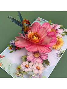 1pc-Up 3D Greeting Card With An Envelope, Featuring A Floral Kingfisher Design, Cartoon Theme, Suitable Gifting To Teachers/Classmates/Friends/Colleagues/Grandparents/Parents//Wives/Daughters/Granddaughters/Girlfriends, Etc., Applicable Various Occasions Such As Mother's Day/Teacher's Day/New Year/Valentine's Day/Thank You/Retirement/Anniversary/Birthday/Thanksgiving, Etc. - 紅花蜂鳥 - 查看 7