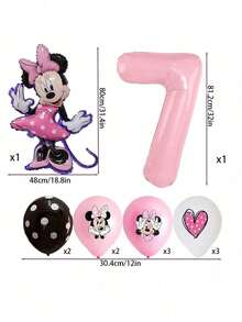 12件套米妮主题生日派对装饰，家庭和学校聚会装饰，乳胶气球和铝箔气球套装