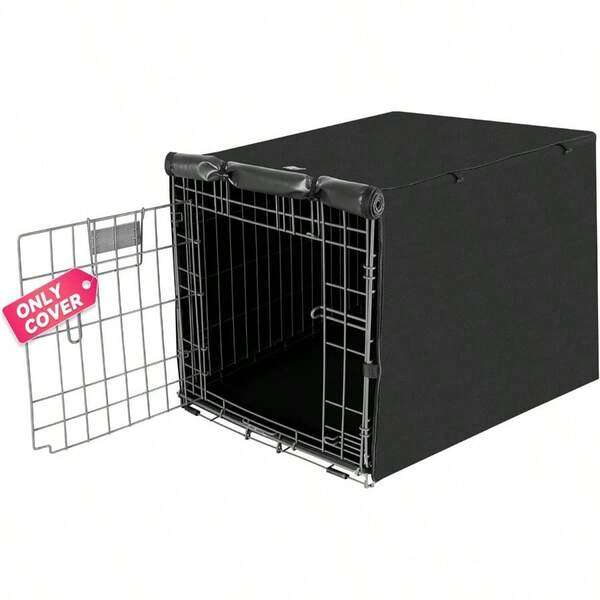 48 Inche Dog Crate Cover, Double Door Dogs Kennel Covers Large Wire Crate, Lightweight 600D Polyester Windproof, Cover Only, Black