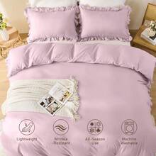 Ruffle Quilt Cover Set Single – Ultra Soft 2000TC Microfibre Duvet Doona Cover With Corner Ties &Amp; Button Closure... - Light Pink Single - View 4
