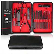 Manicura Set-Salandens 18 en 1 Manicura y Pedicura Profesional de pedicura profesional de acero inoxidable, tijeras para uñas, lima de uñas, gancho para orejas, pinzas, tijeras para el pelo de la nariz, maquinilla de afeitar para cejas de Uñas Belleza Cuidado de Uñas Cortadores con Cuero Negro (default) - Multicolor - Ver 2