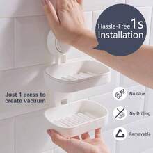 Double Layer Soap Dish Suction Cup Soap Holder, Strong Sponge Holder Shower, Bathroom, Tub and Kitchen Sink, Drill - Removable - Blanco + talla única - Ver 5