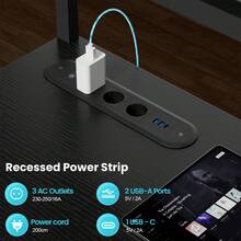 HLONONE Escritorio esquinero reversible para ordenador con iluminación LED y toma de corriente, 150/170 x 100 cm, con compartimentos de almacenaje y cajón. Incluye soporte para monitor y estante. Conjunto en forma de L con 2 escritorios y compartimento de almacenaje. Disponible en 4 colores. - Negro - Ver 3