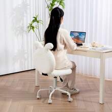 HOMCOM Office Chair, Office Chair With Rabbit Ears, Height Adjustable, Velvet-Look Dressing Table Chair, Swivel Chair, Bedroom Chair, White - White - View 7