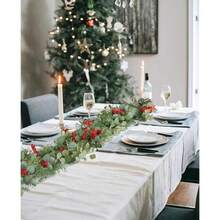 74.8 Inch Artificial Eucalyptus Berry Wreath With Realistic Eucalyptus Leaves And Red Berries, Suitable For Tabletop, Porch, Mantel, Wall, Indoor And Outdoor Decoration - Dark Green - View 5