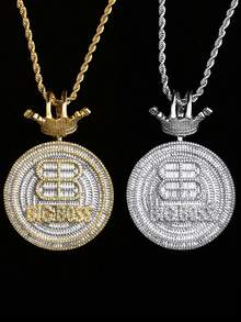 DUBSS 1 件镶钻大老板皇冠吊坠项链，男士款，5A 级立方氧化锆镀金嘻哈饰品 - 字母 - 查看 9