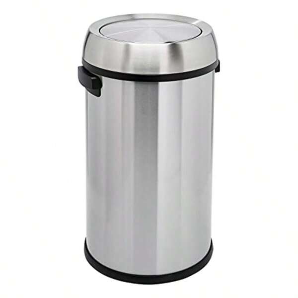 Basics Round Cylindrical Stainless Steel Rubbish Bin With Swing Lid 65 Litres Silver And Black