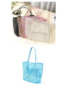 Bolso de malla de nailon para viajes a la playa, bolso de mano y de hombro casual, plegable para mujeres, adecuado para la playa, picnics y vacaciones, disponible en varios colores