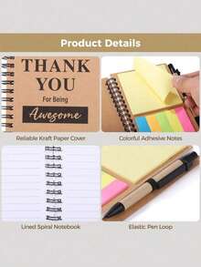 1 Set Spiral Bound Notebook With Pen - Christmas Employee Appreciation Gift, Employee Recognition Award, Teacher Appreciation Notebook, Includes Sticky Notes And Motivational Pen, Wholesale Employee Thank You Gifts, Suitable As Christmas Gift For Employees, Colleagues, Students, Teachers, Parents - Multicolor - View 9