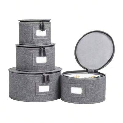 China Storage Containers, Stackable Dinnerware Plate Organizer Bins, Hard Box Moving Dishes, Dinnerware, Quilted Organizer, Packing Fine China Storage Containers, 4PCS Set,